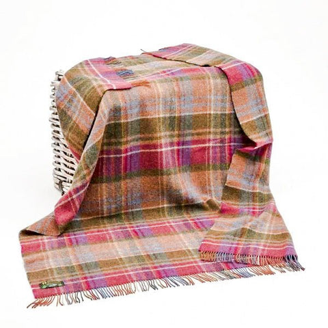 Plaid en laine framboise violet vert orange à rayures - La Quincaillerie Remoise