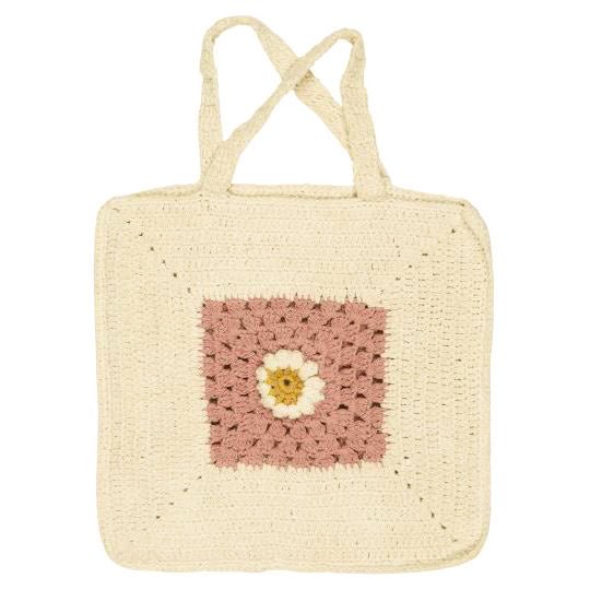 Sac En Crochet Blanc Cassé Et Rose Avec Fleur - La Quincaillerie Remoise