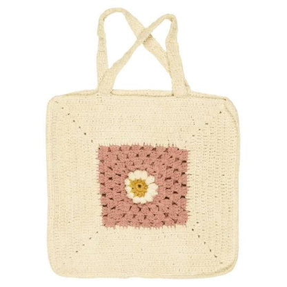 Sac En Crochet Blanc Cassé Et Rose Avec Fleur - La Quincaillerie Remoise