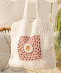 Sac En Crochet Blanc Cassé Et Rose Avec Fleur - La Quincaillerie Remoise